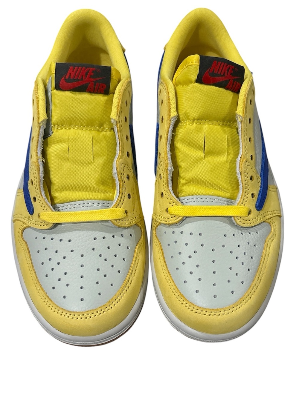 Travis Scott Jordan 1 Low Canary Yellow Blue DZ4137-700 Women 5.5 - Picture 3 of 11